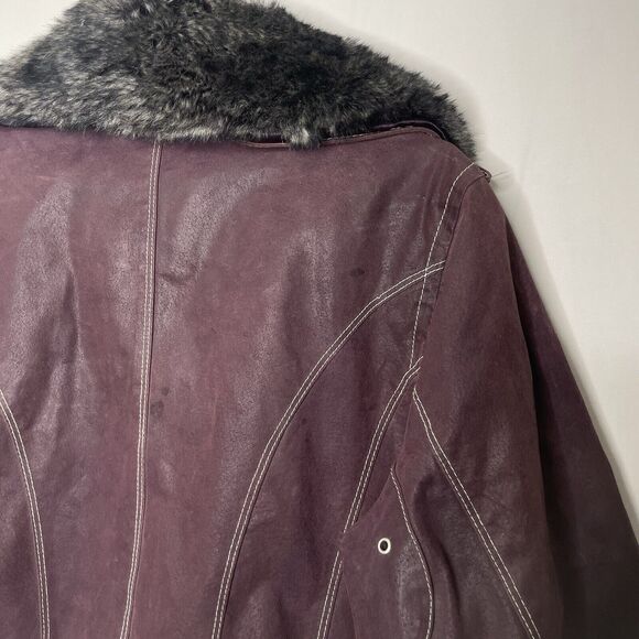 Y2K Purple Leather Jacket Women’s L Moto Biker Grunge Faux Fur Collar Leather - Picture 10 of 13